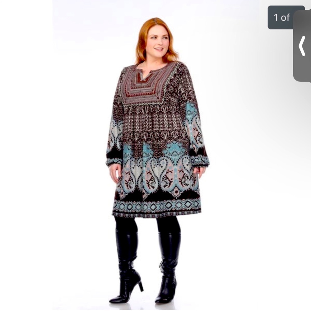 White Mark Phebe embroidered boho sweater dress 1x